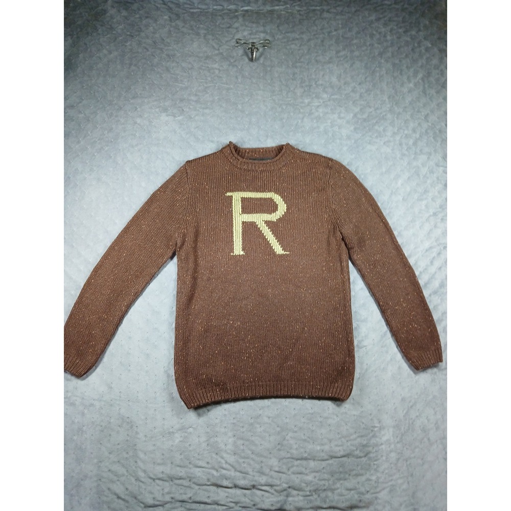 Harry Potter Ron Weasley R Initial Sweater Brown Marled Knit Pullover Small